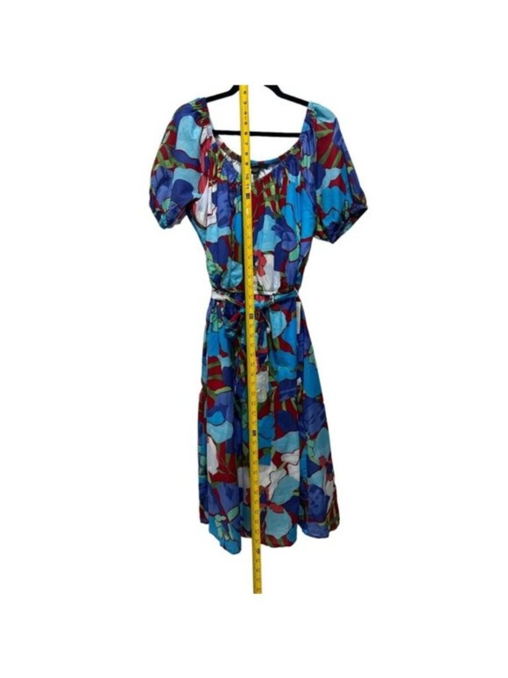 Maggy London Blue Floral Midi Dress Short Sleeves Cotton Blend US 12 - Picture 11 of 11